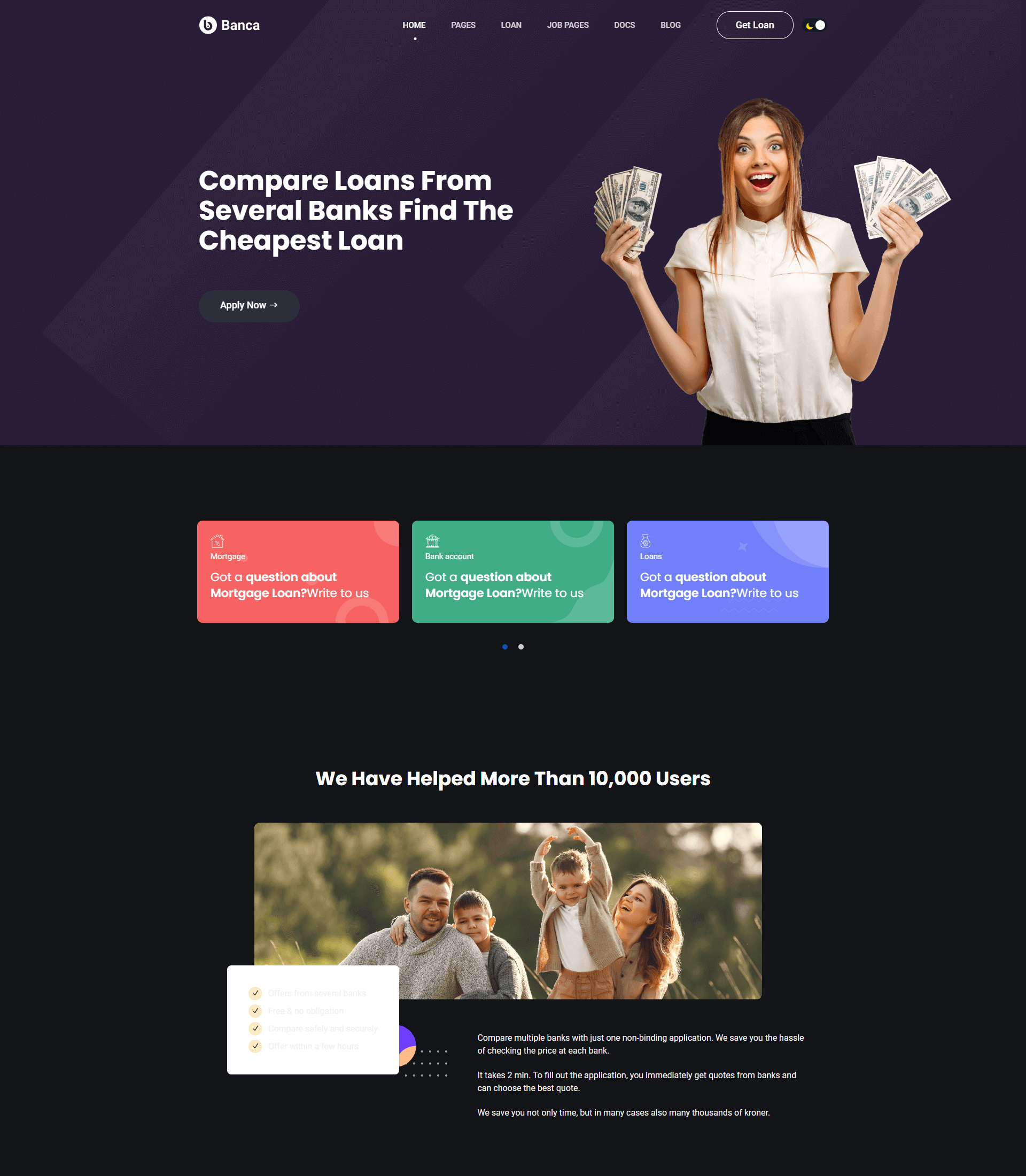 Banca - Business Loan WordPress Theme Home Dark 1