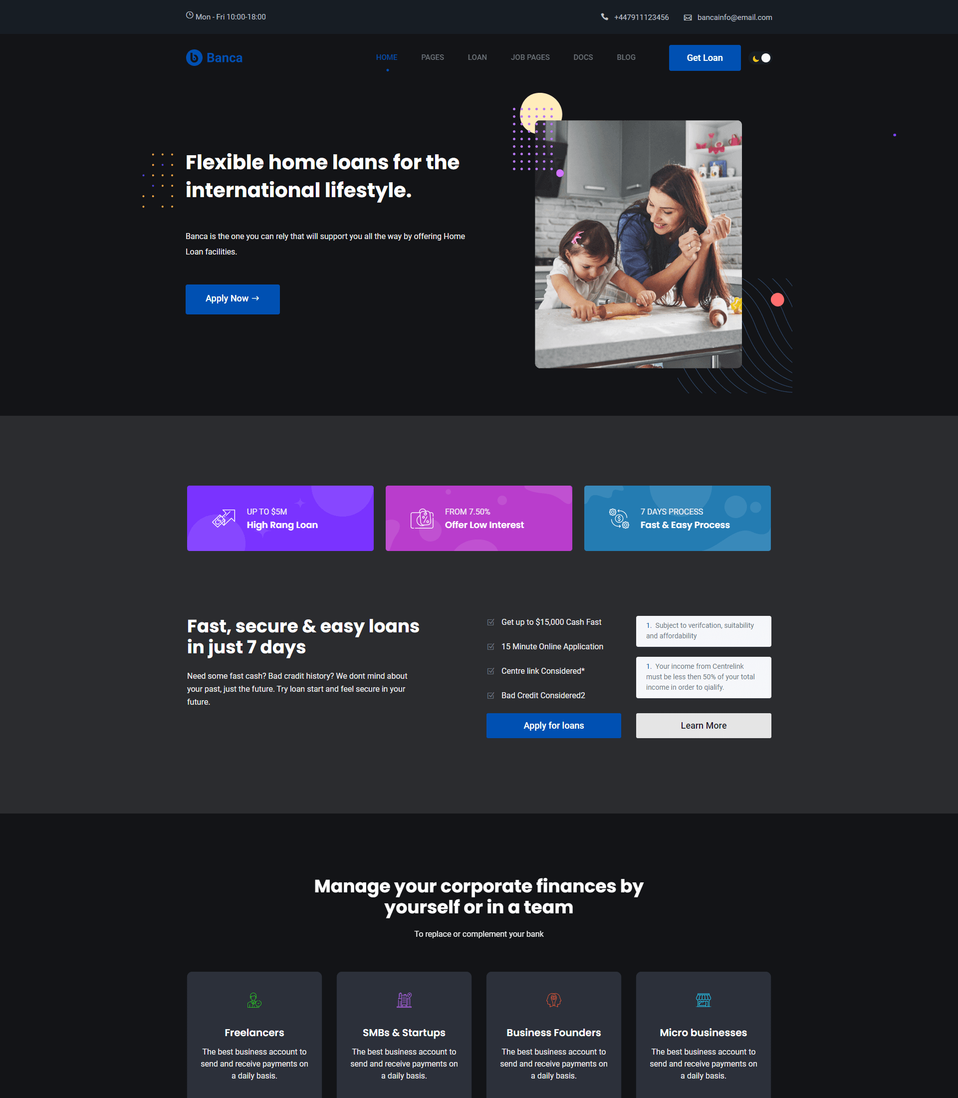 Banca - Finance & Business Loan WordPress Theme Home Dark 2