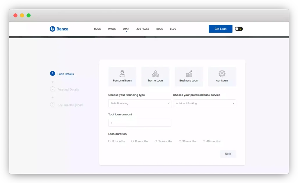 Easy to configure Banca Loan Application Form