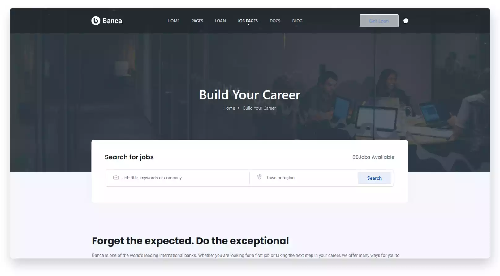 Banca Career page / Job Dashboard
