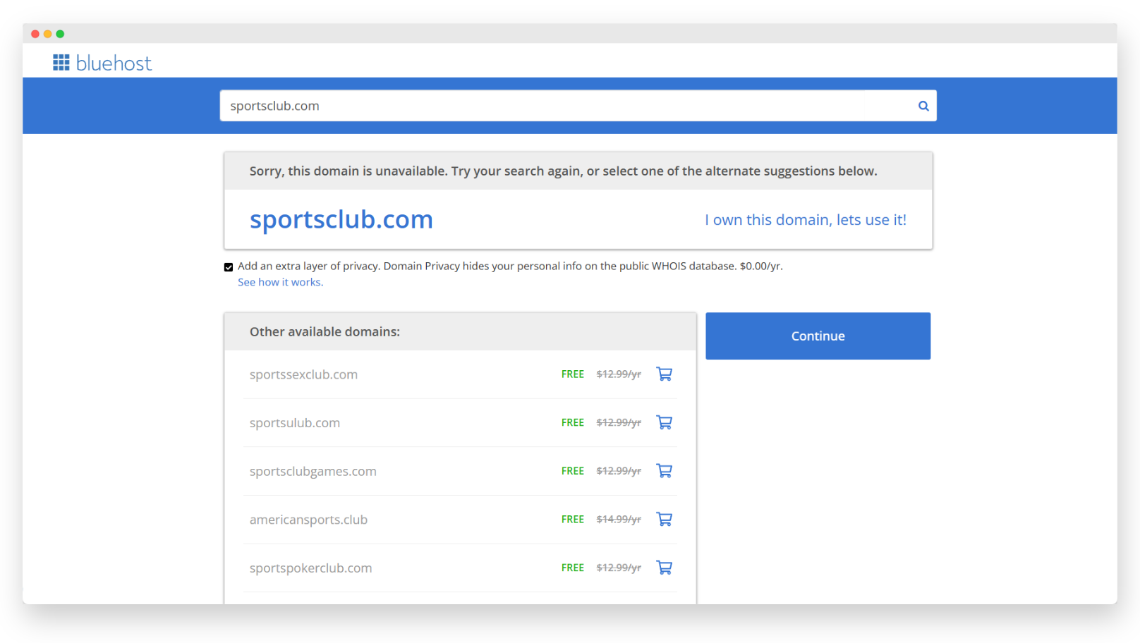 Bluehost - Pick Your Domain Name