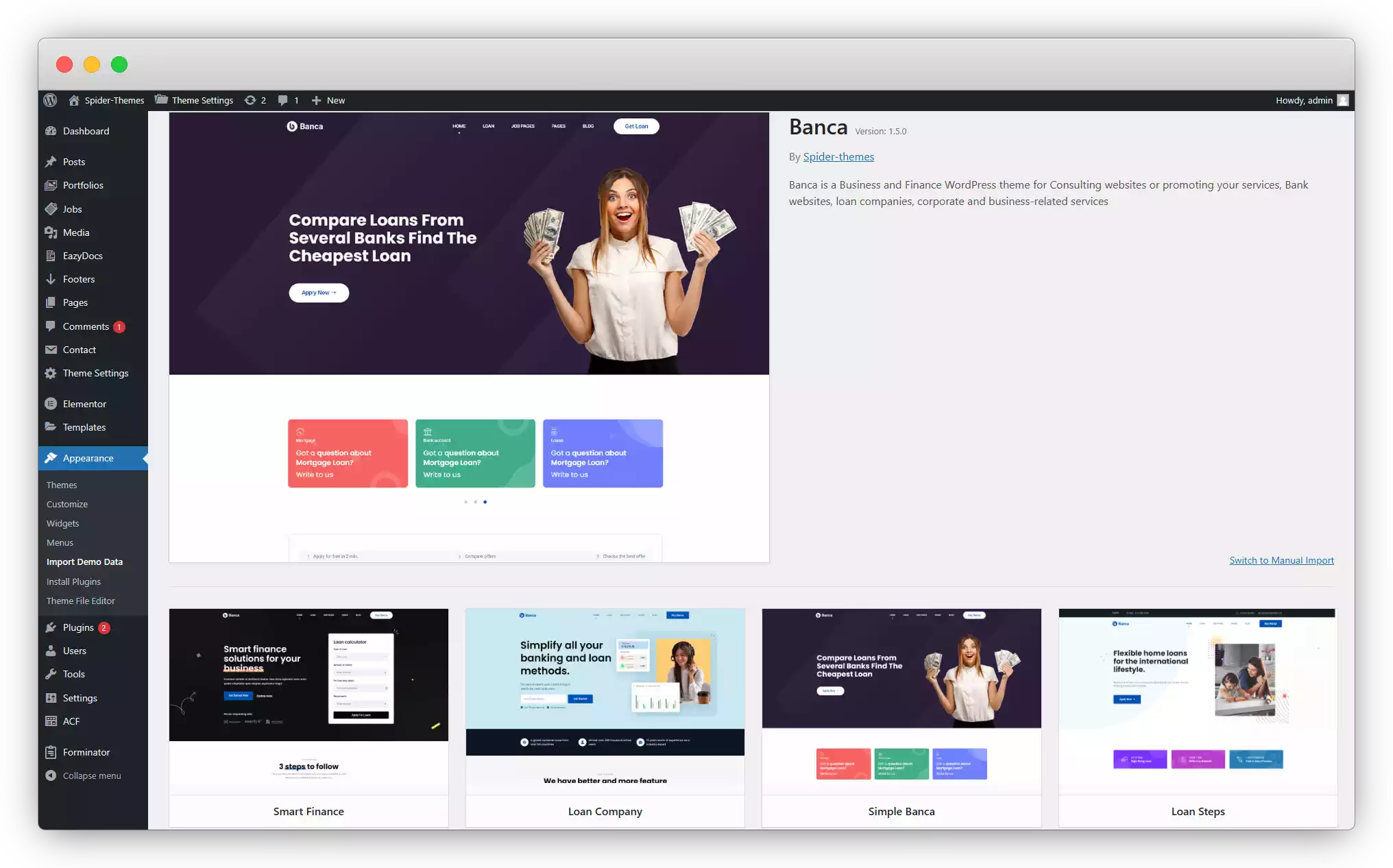 Importing Banca WordPress Loan Theme Demo