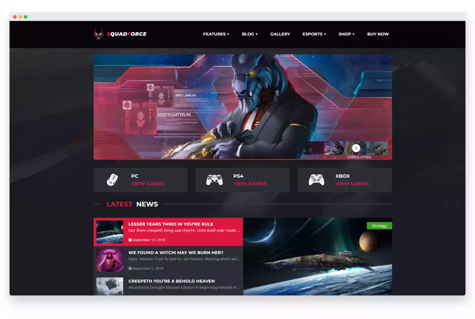 SquadForce eSports Gaming WordPress Theme