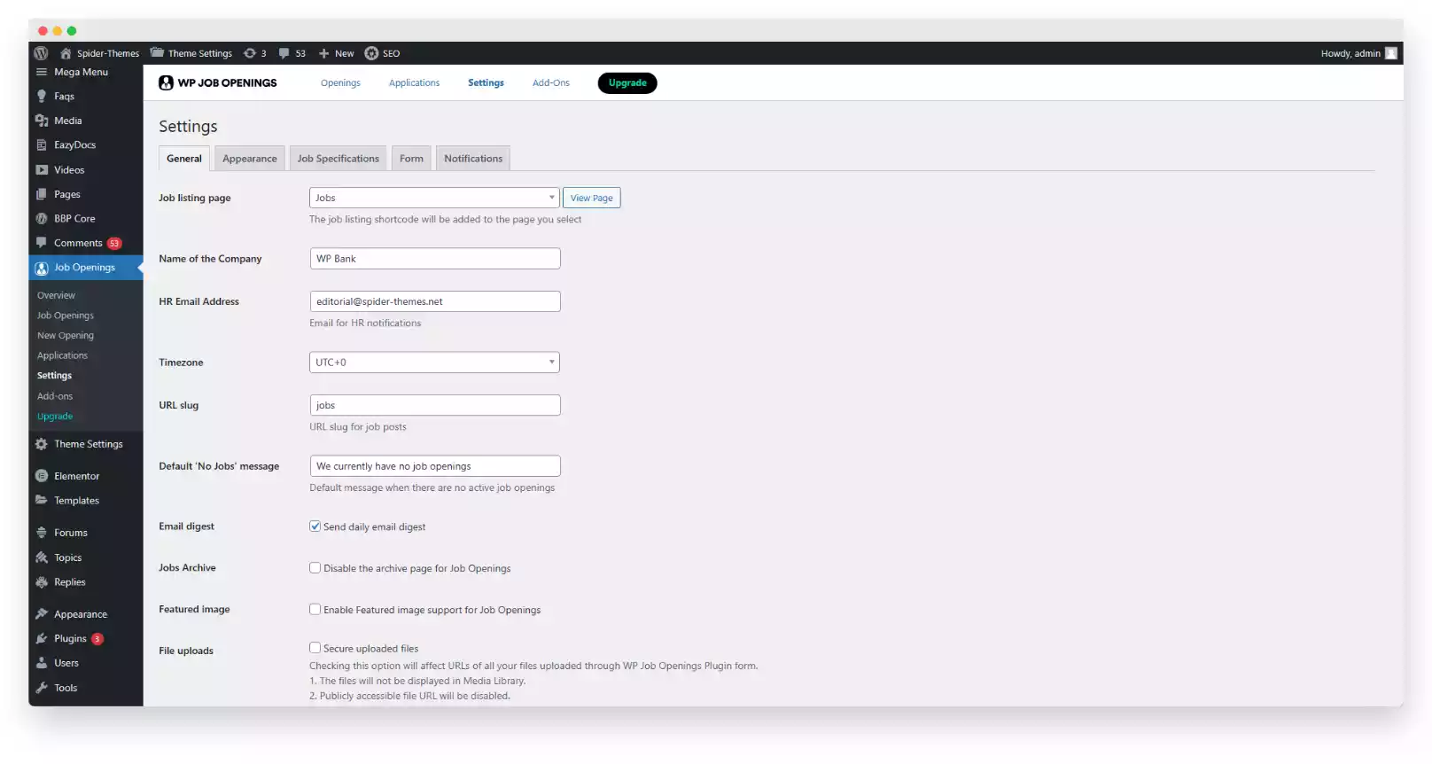 WP Job Openings General Settings