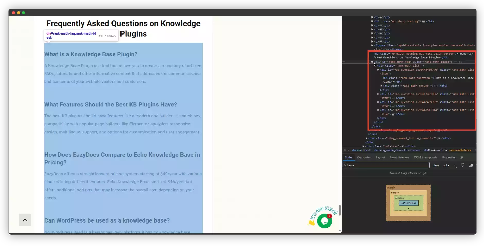 An example of its FAQ schema on WordPress