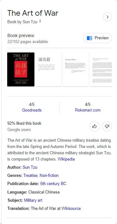 Book Schema Example of - The Art of War