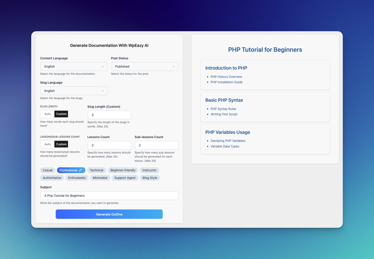 generate docs 2