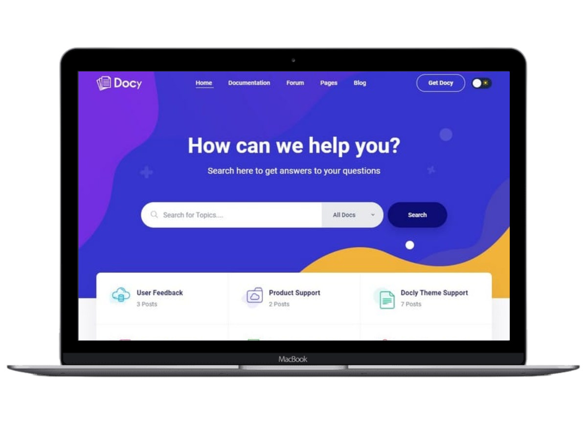 Docly - #1 Knowledge Base, Documentation, Support Center Wordpress Theme 6 docy macbook