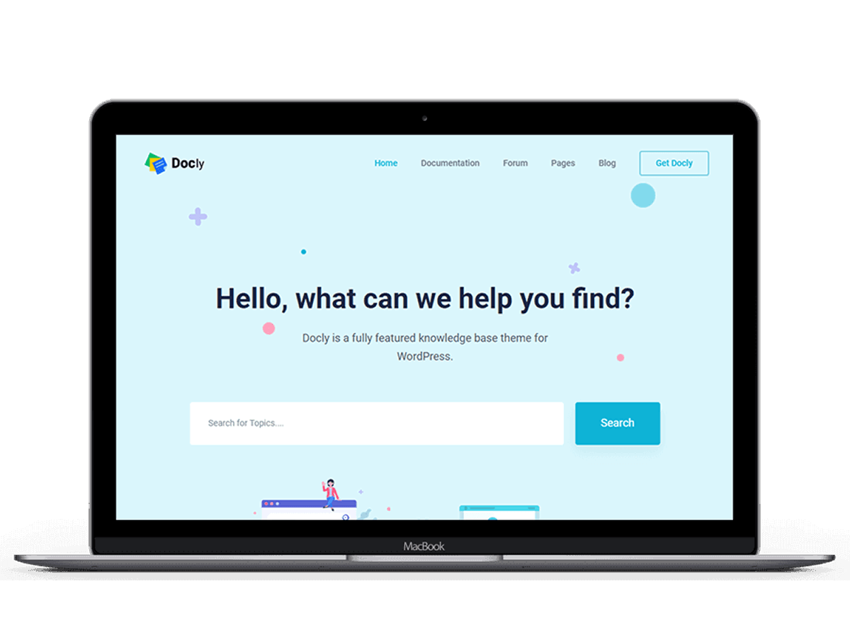 Docly - #1 Knowledge Base, Documentation, Support Center Wordpress Theme 2 laptop